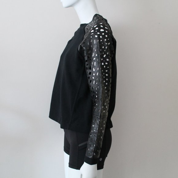 Sass & Bide Perforated Leather Sleeves Top Black Size XXS - Picture 5 of 8